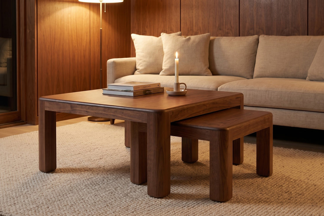 Roussillon Nesting Coffee Tables in Walnut, in a room setting