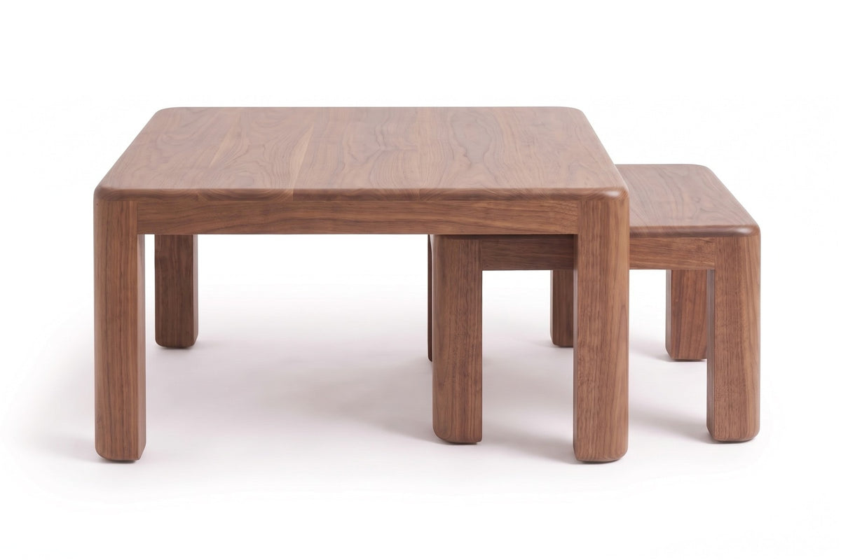 Roussillon Nesting Coffee Tables in Walnut, front view on white
