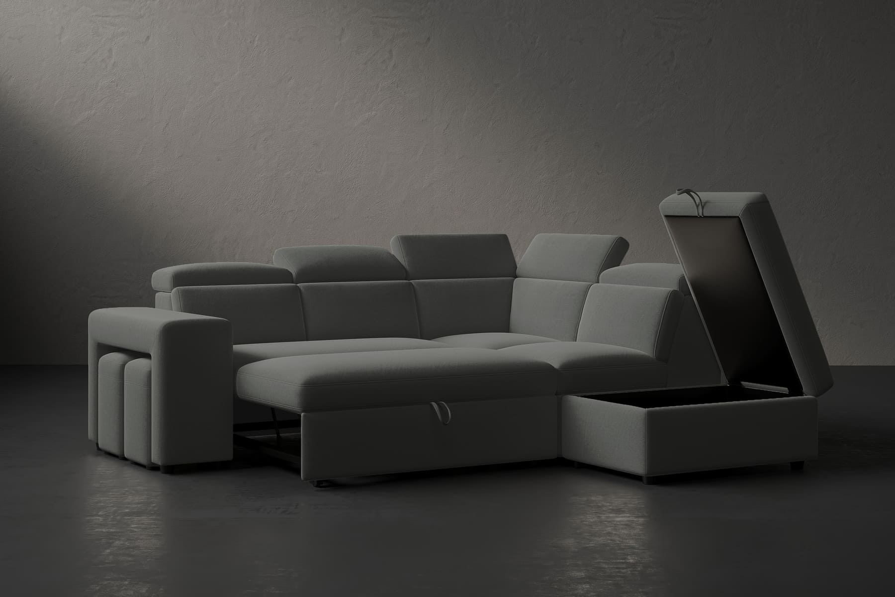 Archambeau Fabric Sectional Sofa Bed with Adjustable Headrests & Hidden Storage