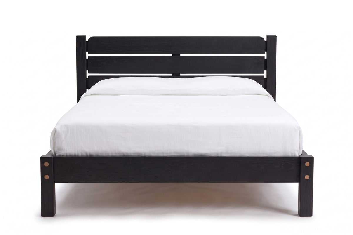 Sancerre Platform Bed in Black Oak, front view on white