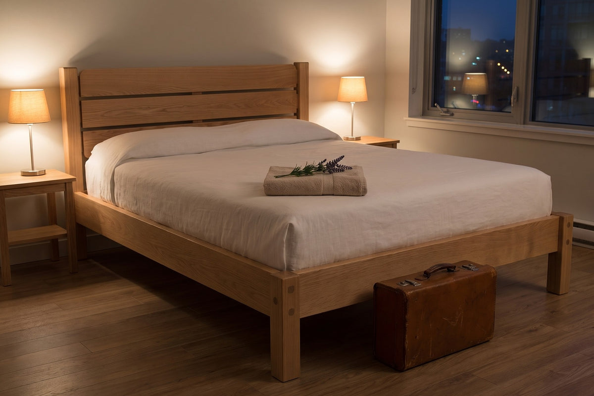 Sancerre Solid Wood Platform Bed – Low Profile, Exposed Joinery, Queen