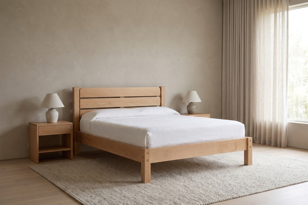 Sancerre Solid Wood Platform Bed – Low Profile, Exposed Joinery, Queen