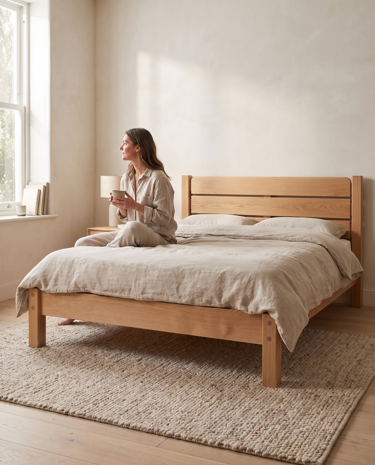 Sancerre Natural Oak Platform Bed in everyday use at home