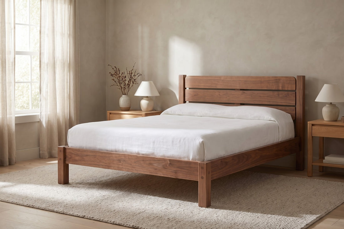 Sancerre Platform Bed in Walnut, in a living space