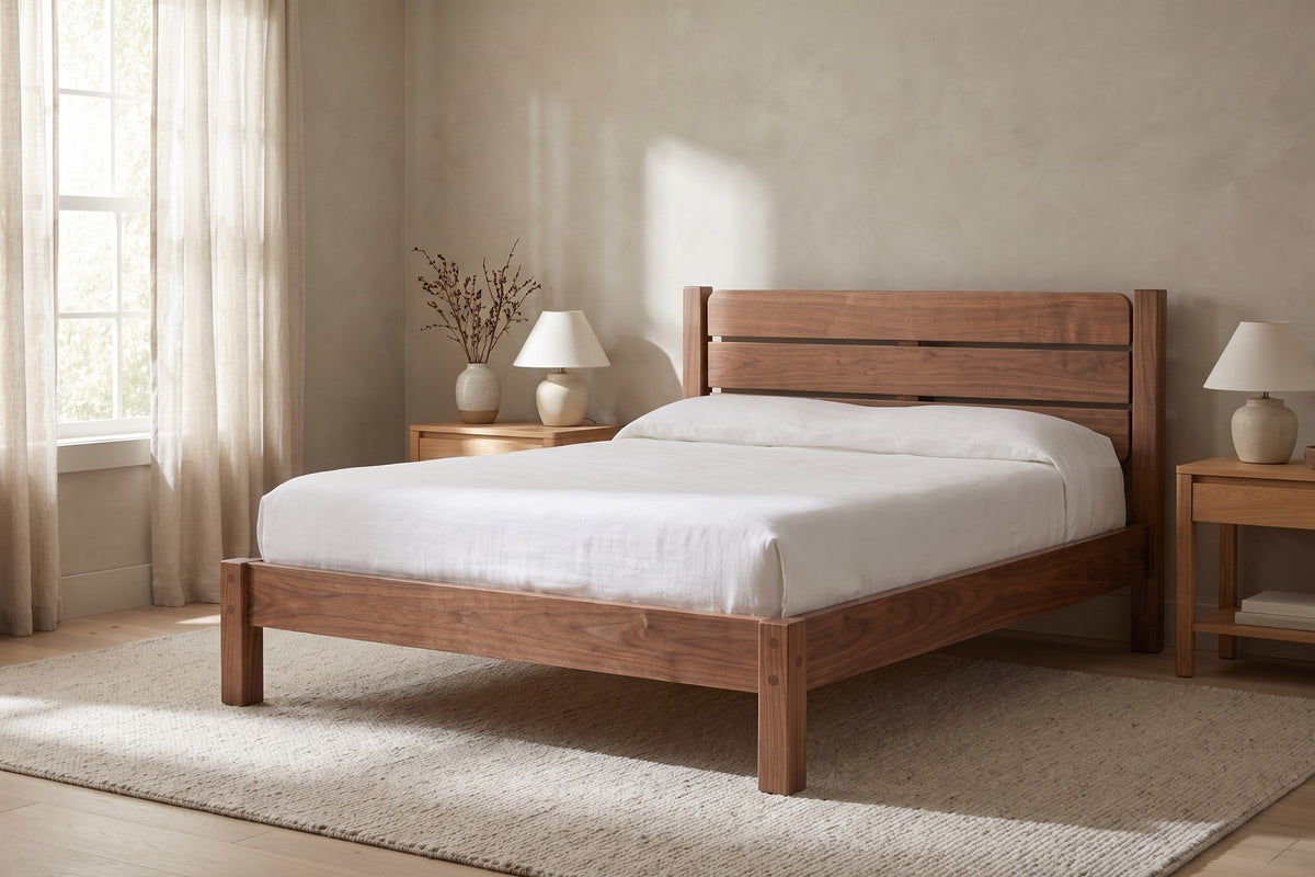 Sancerre Solid Wood Platform Bed – Low Profile, Exposed Joinery, Queen