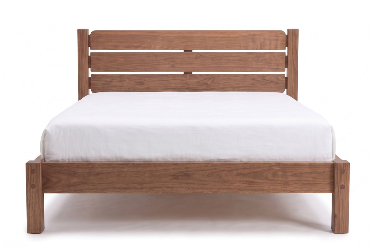Sancerre Platform Bed in Walnut, front view on white