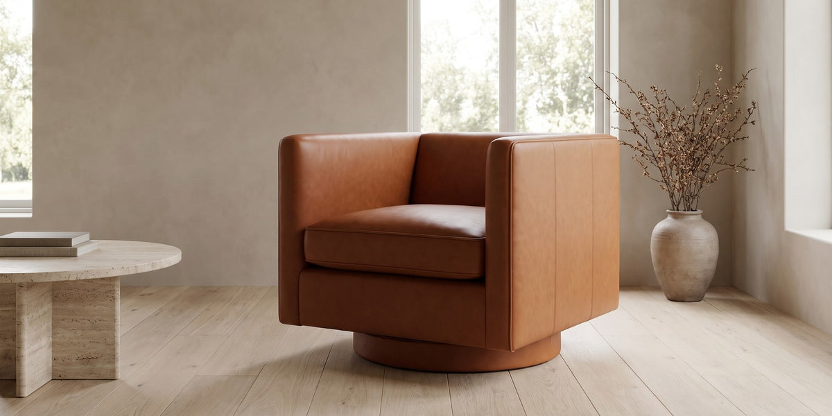 Sarlat Cognac Leather Swivel Club Chair banner
