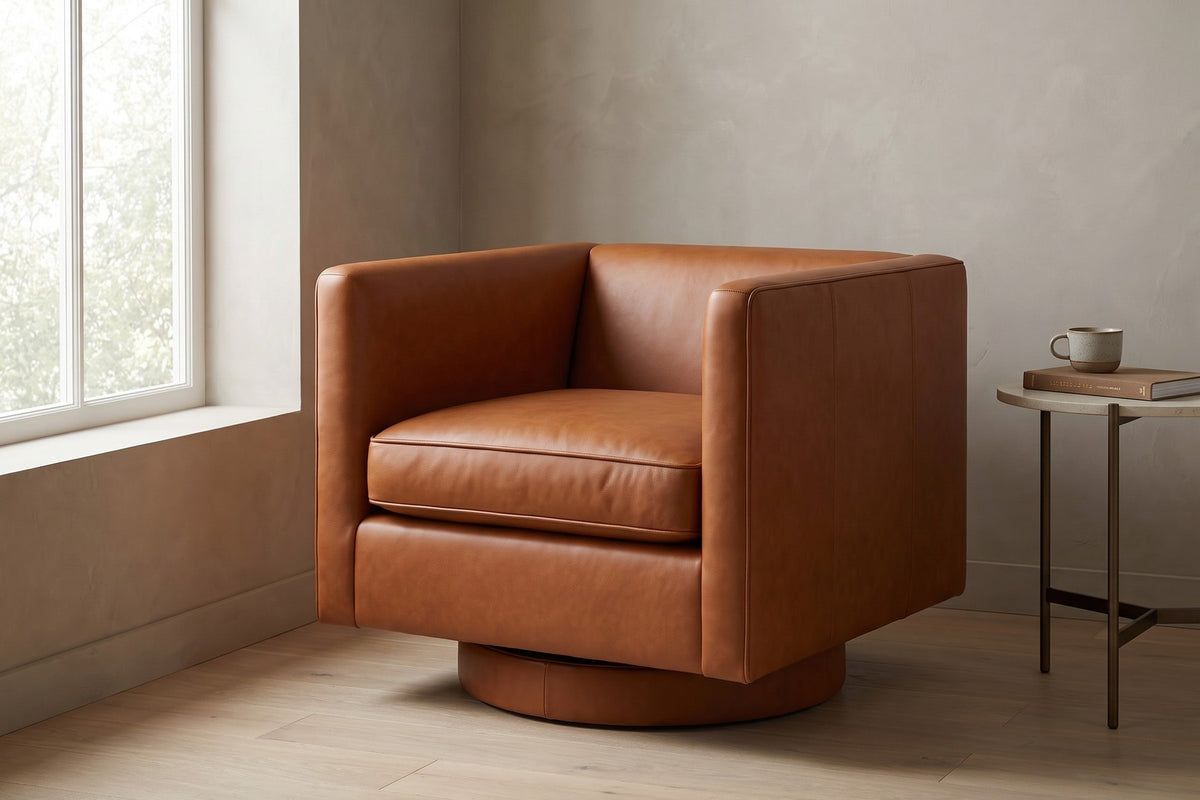Sarlat Cognac Leather Swivel Club Chair in a home