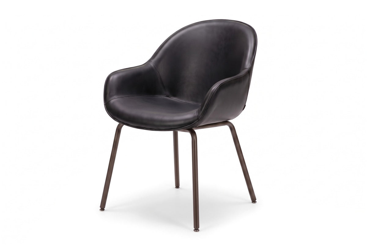 Saumur Leather Shell Dining Chair in Black, three-quarter view on white