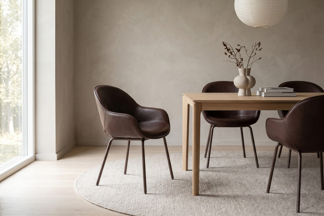Saumur Leather Shell Dining Chair in Chocolate, in a living space