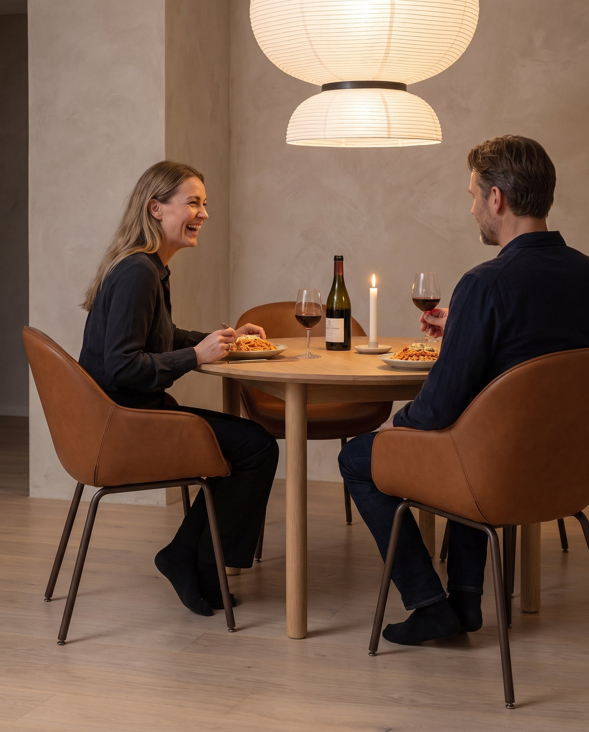 Saumur Cognac Leather Shell Dining Chair in everyday use at home