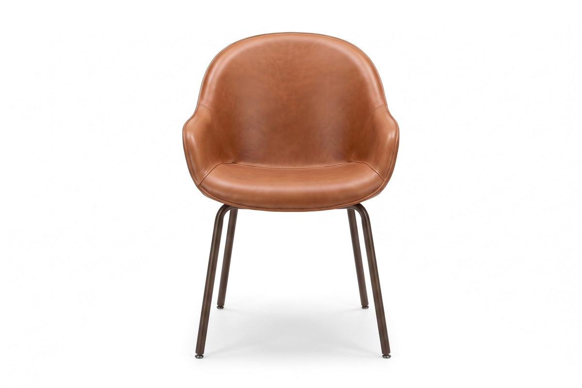 Saumur Cognac Leather Shell Dining Chair, straight front view at seat height