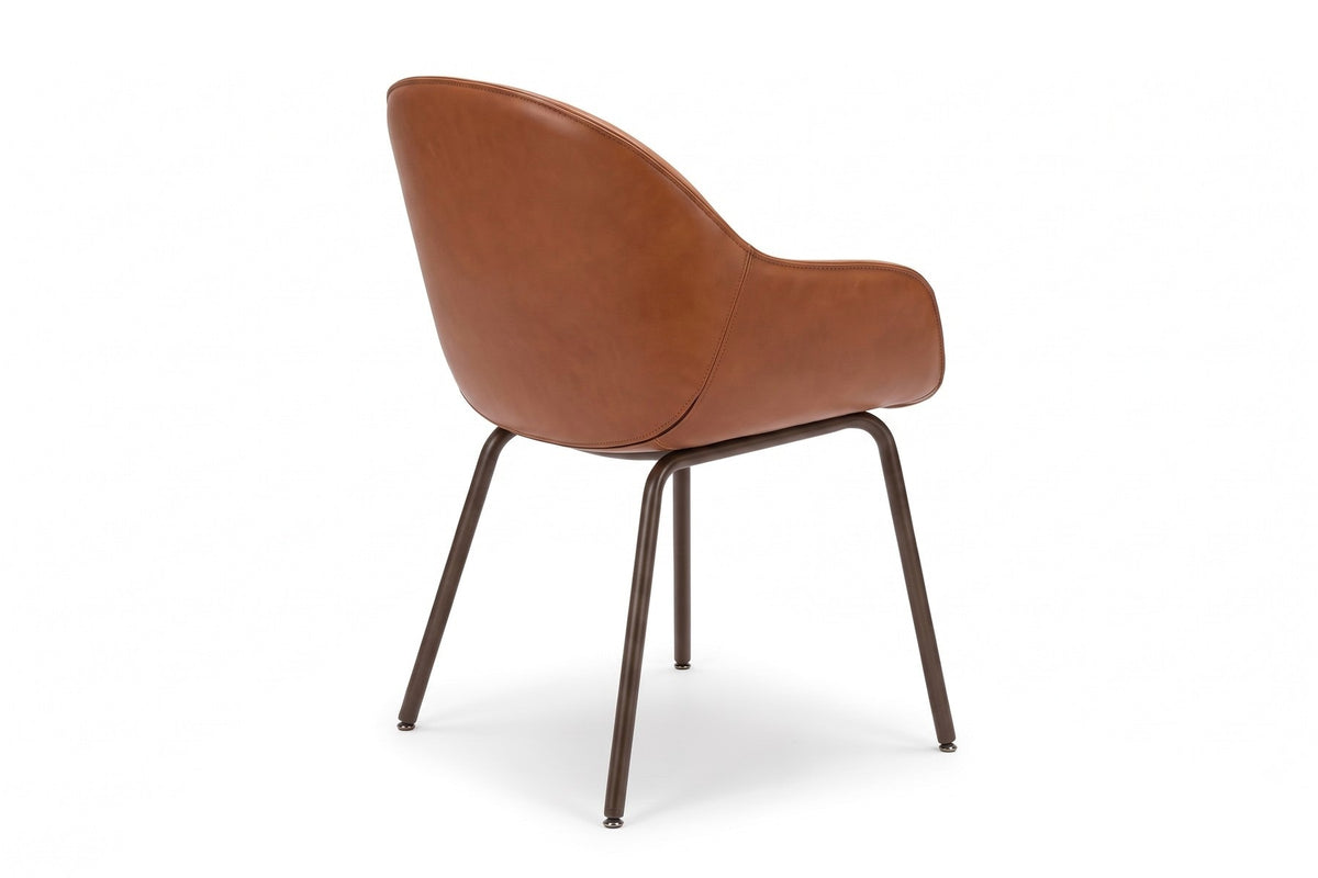 Saumur Leather Dining Chair – Curved Shell, Slim Bronze Steel Legs, Set of 2