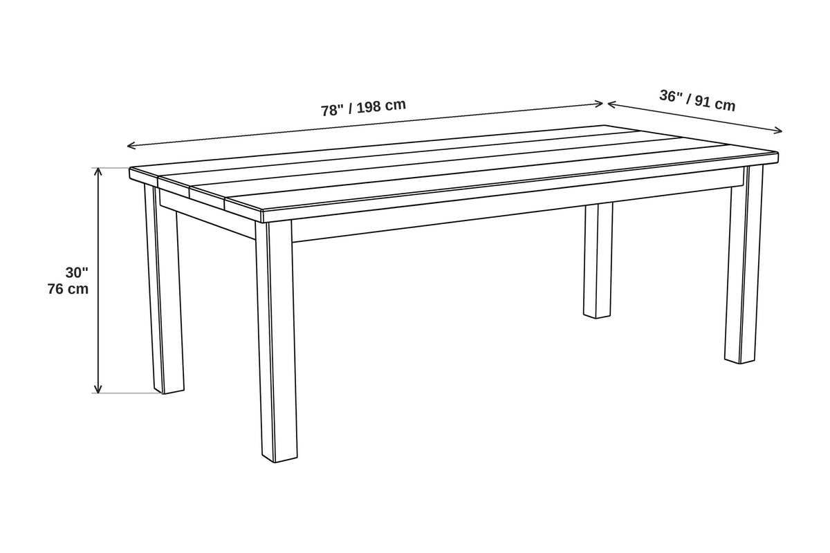 Sète 78" Plank Dining Table – Solid Walnut or Oak, Seats 6
