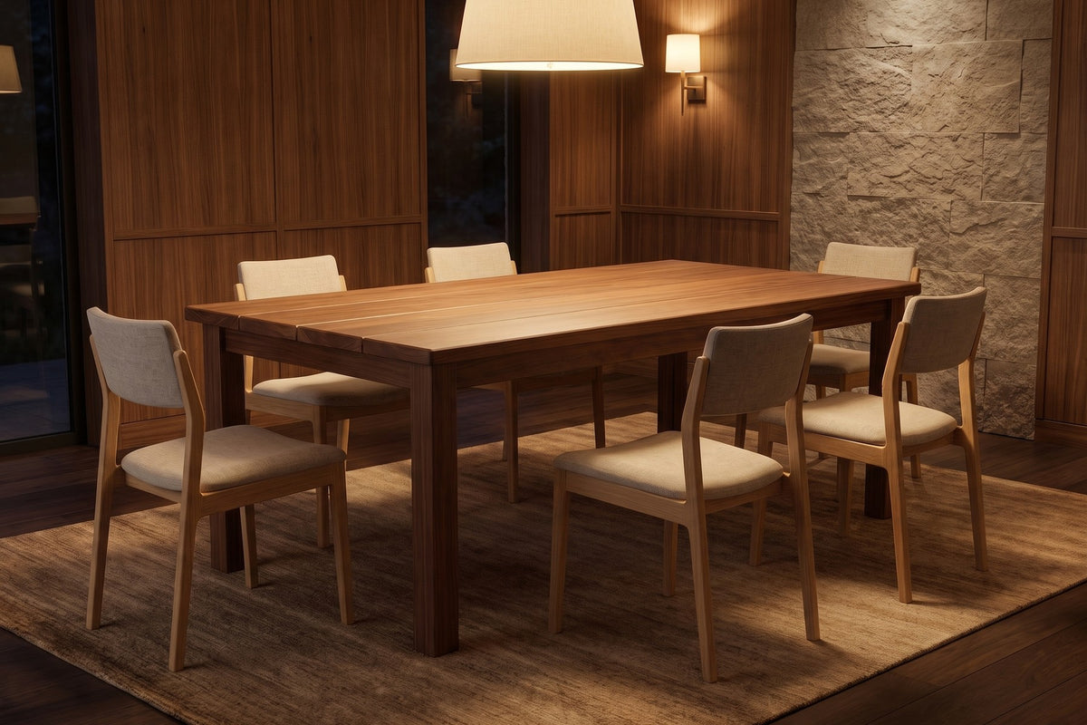 Sète 78" Plank Dining Table – Solid Walnut or Oak, Seats 6