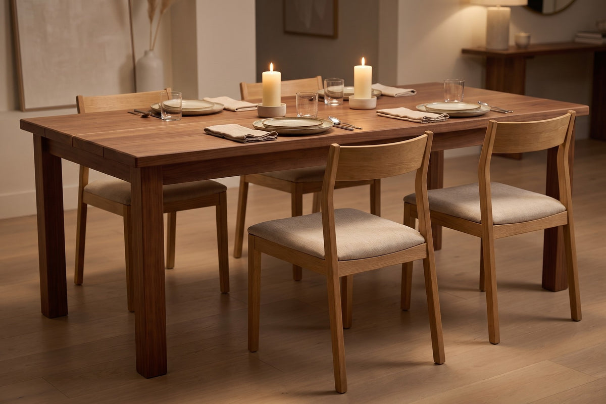 Sète 78" Plank Dining Table – Solid Walnut or Oak, Seats 6