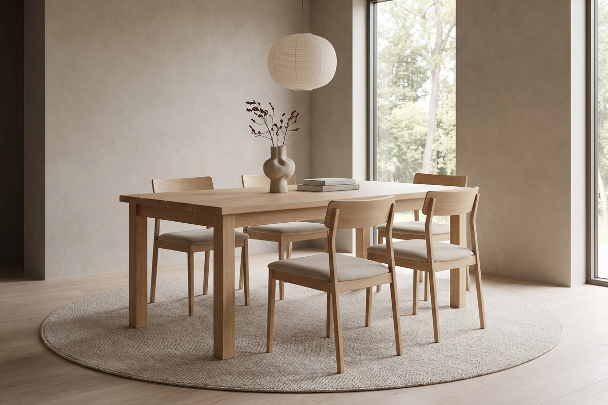 Sète Plank Dining Table in Natural Oak, in a living space