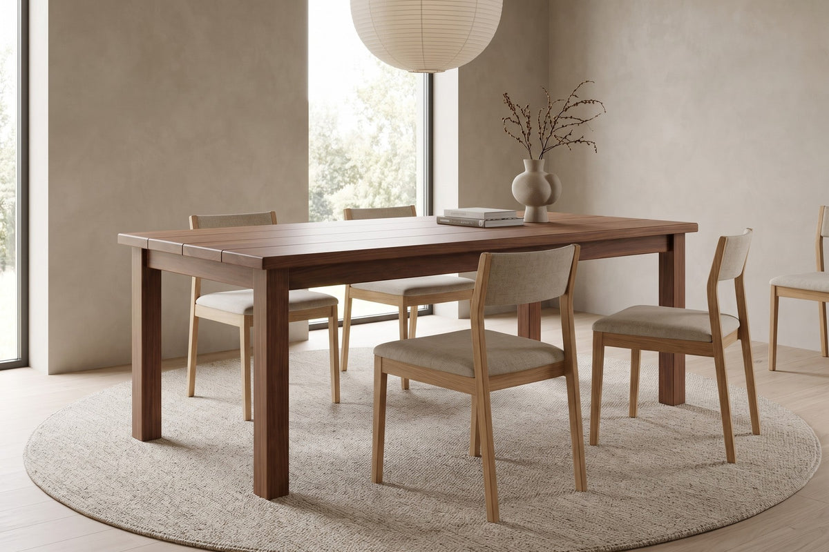 Sète Walnut Plank Dining Table in a living space
