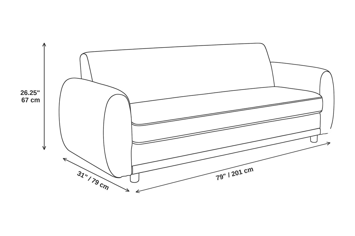 Solange 79" Chenille Sofa – Beige, Rounded Arms, Wood Base Trim