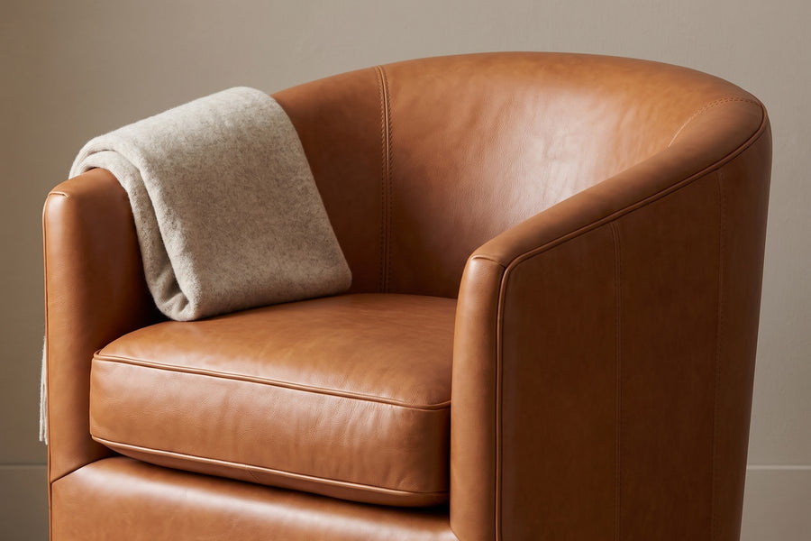 Solène Cognac Leather Swivel Chair detail