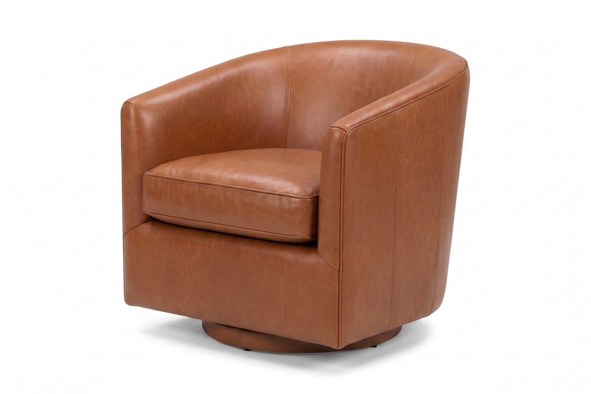 Solène Cognac Leather Swivel Chair on white