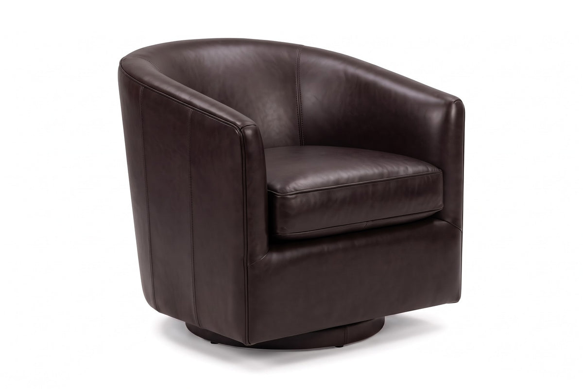 Solène Swivel Chair in Espresso, three-quarter view on white