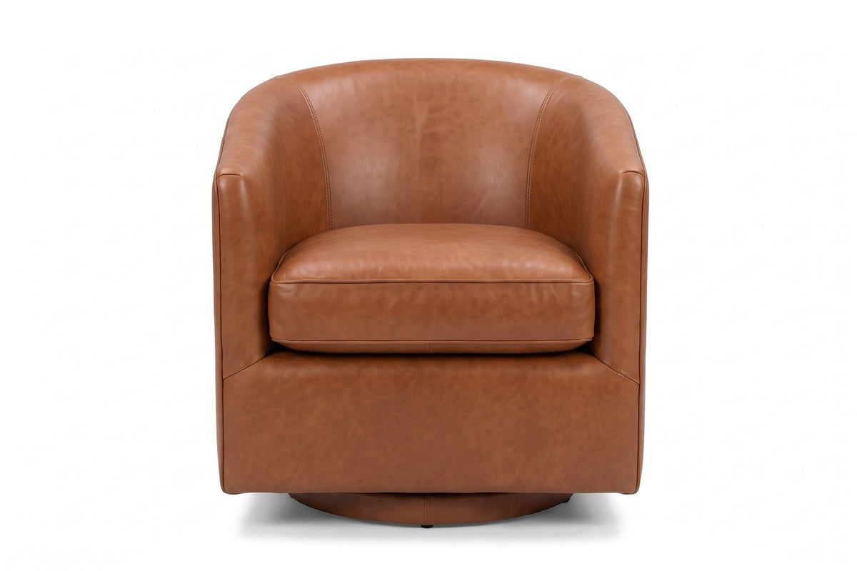 Solène Cognac Leather Swivel Chair, straight front view at seat height
