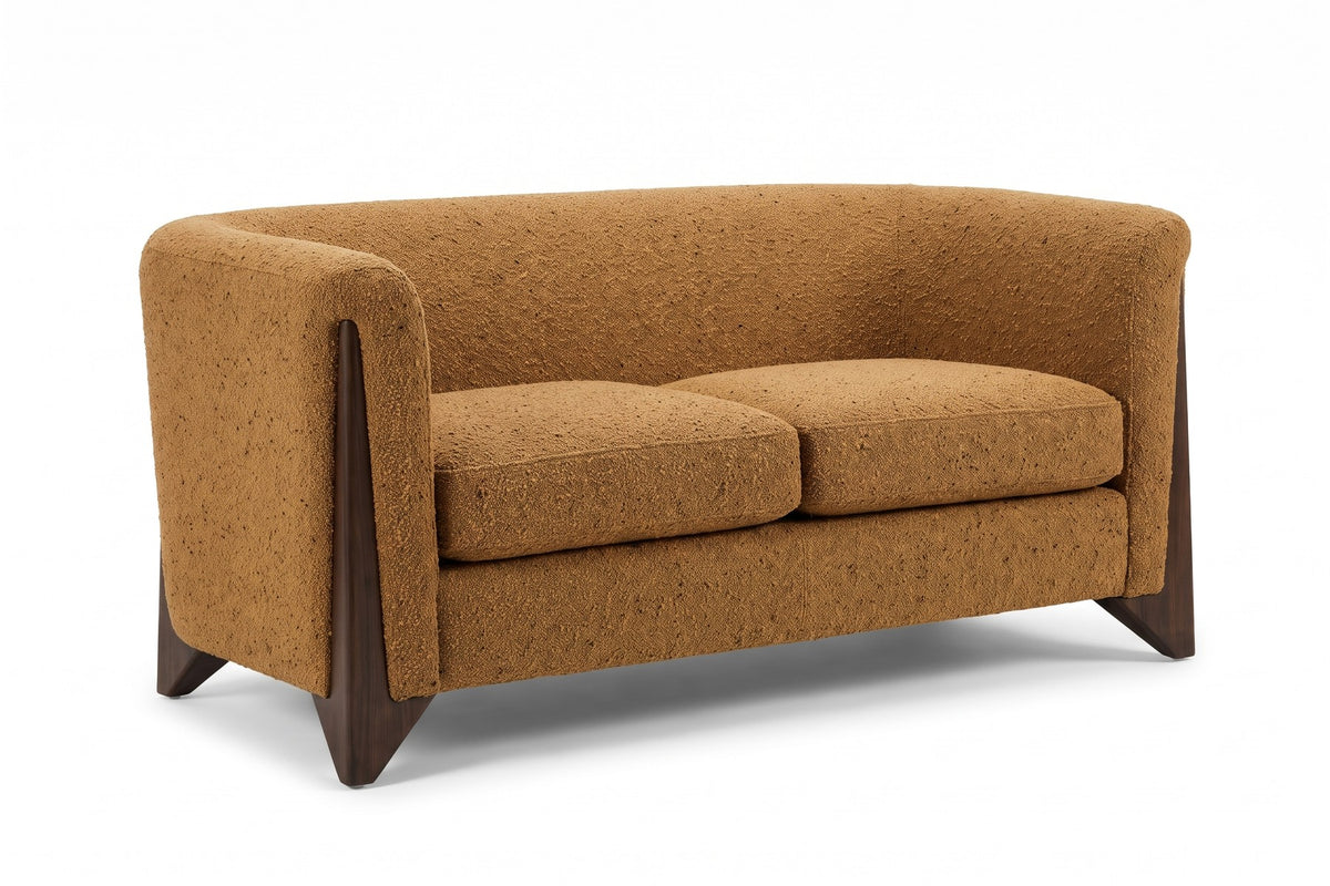 Trocadéro 63" Bouclé Loveseat – Caramel, Sculpted Birch Wedge Feet