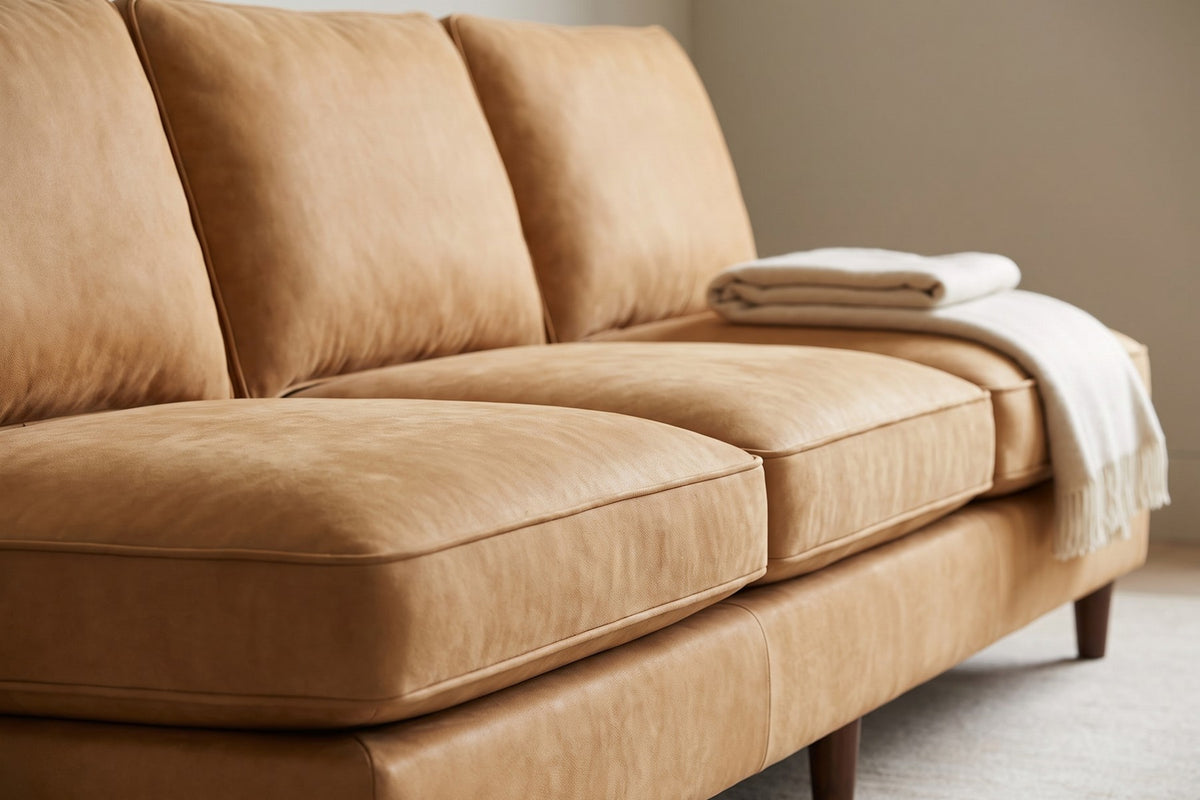 Uzès Camel Armless Nubuck Leather Sofa detail