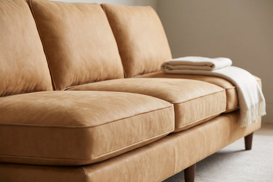 Uzès Camel Armless Nubuck Leather Sofa detail