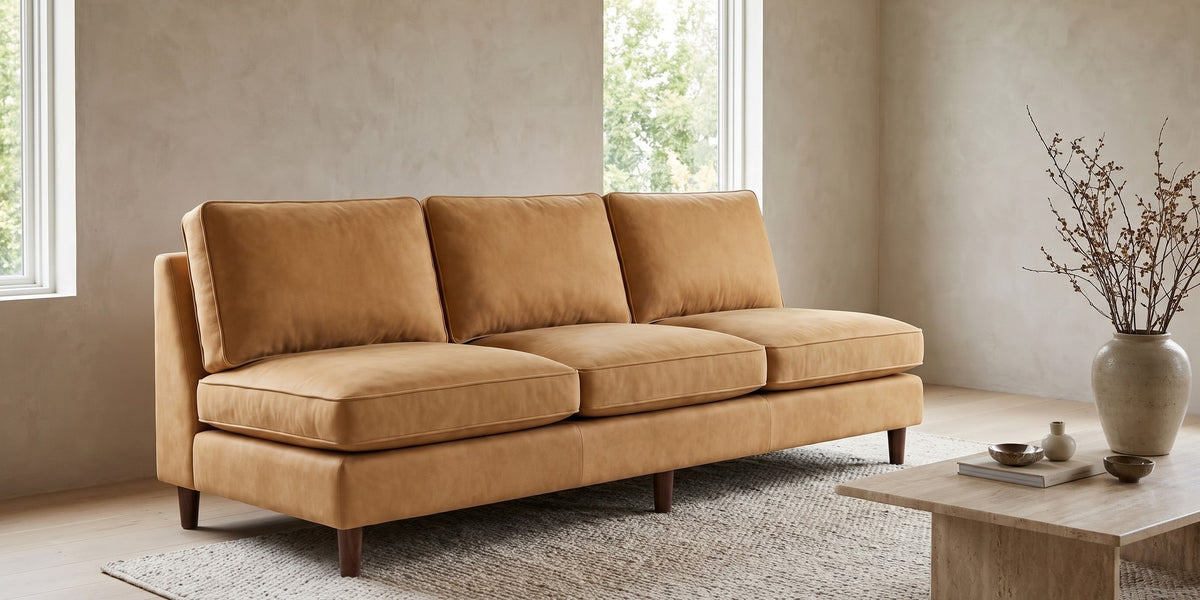 Uzès Camel Armless Nubuck Leather Sofa banner