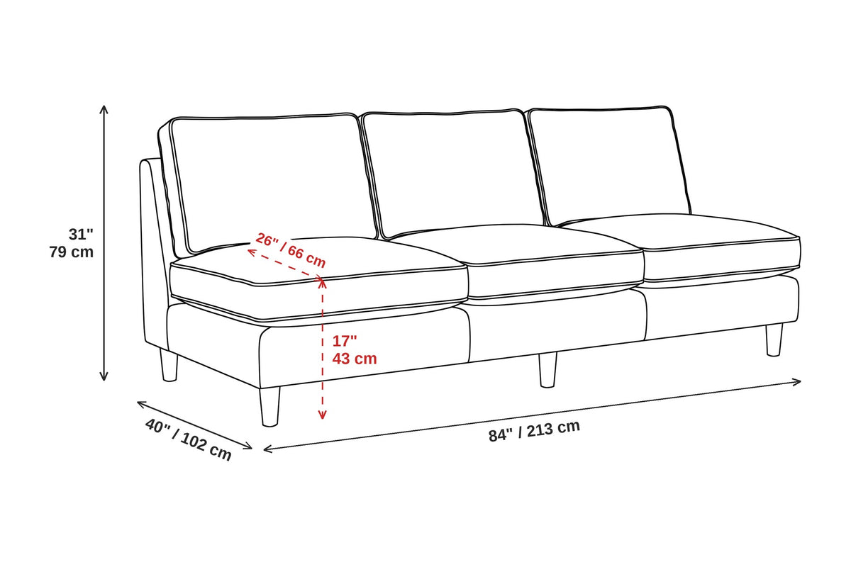 Uzès 84" Armless Nubuck Leather Sofa – Deep Feather-Wrapped Seat, Tapered Legs
