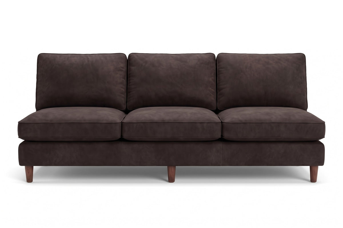 Uzès 84" Armless Nubuck Leather Sofa – Deep Feather-Wrapped Seat, Tapered Legs