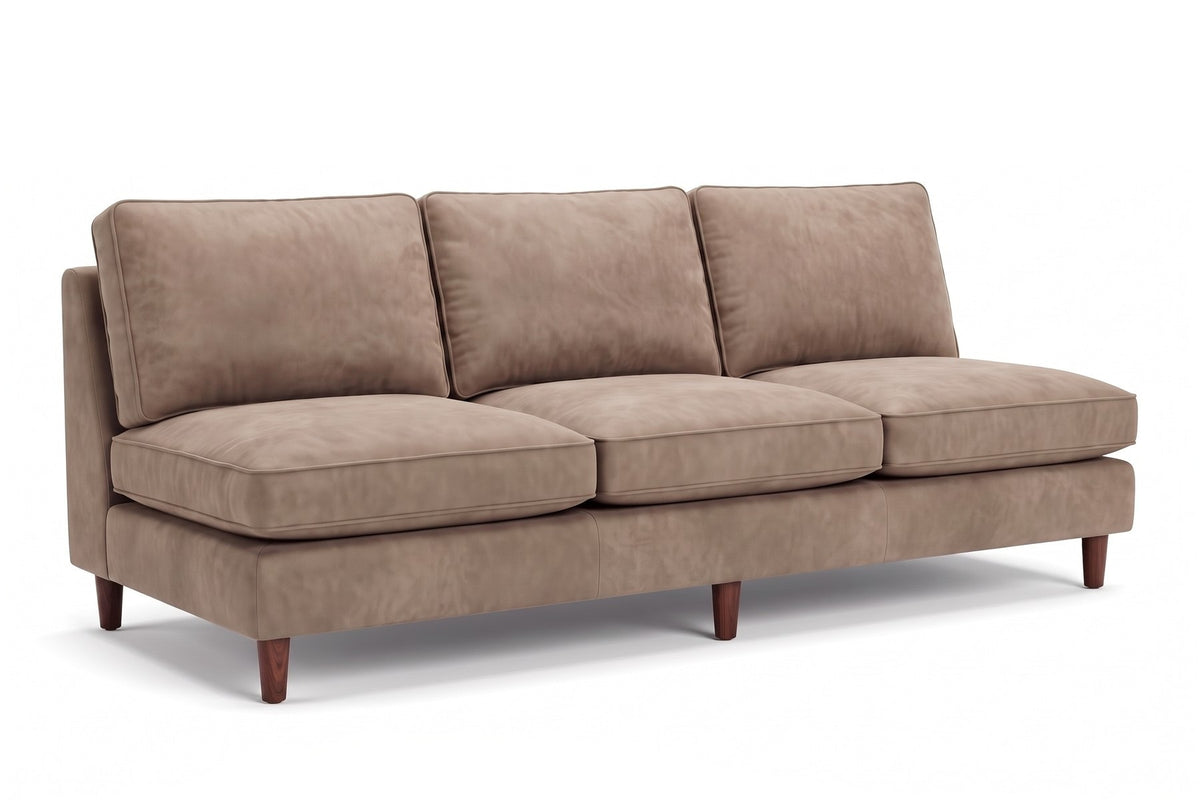 Uzès 84" Armless Nubuck Leather Sofa – Deep Feather-Wrapped Seat, Tapered Legs
