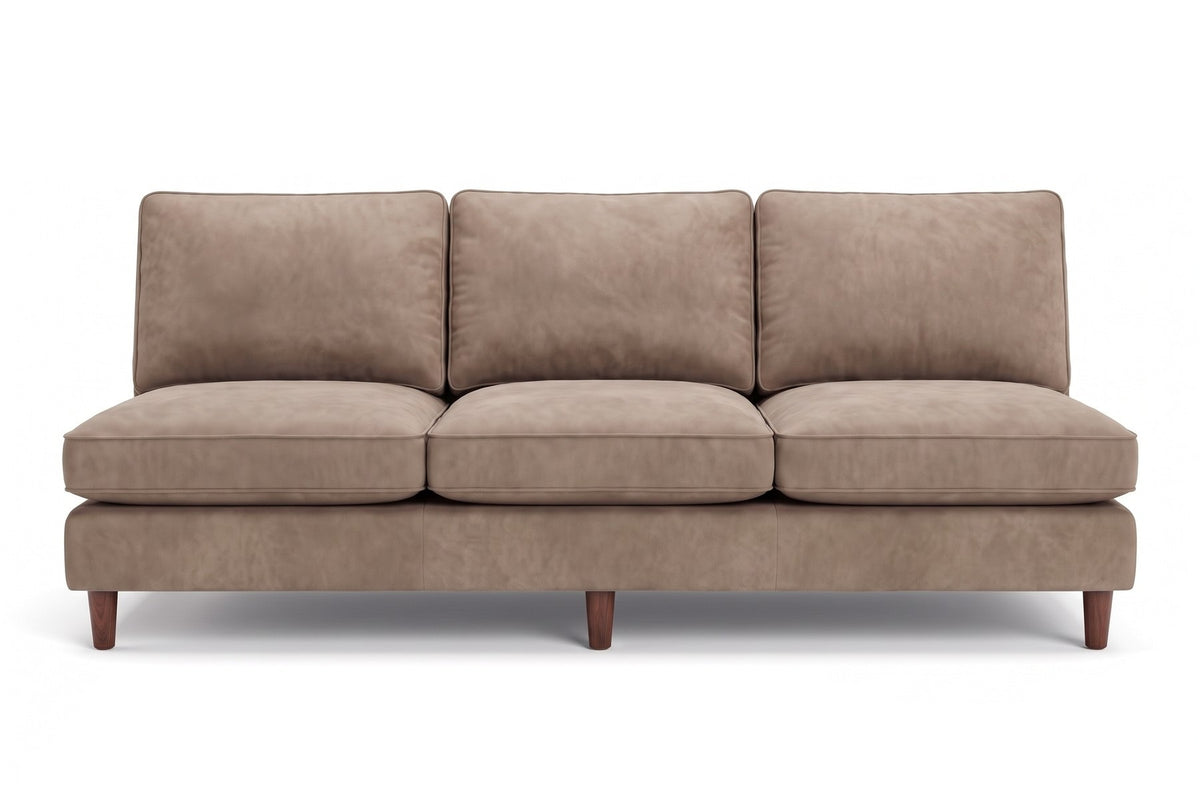Uzès 84" Armless Nubuck Leather Sofa – Deep Feather-Wrapped Seat, Tapered Legs