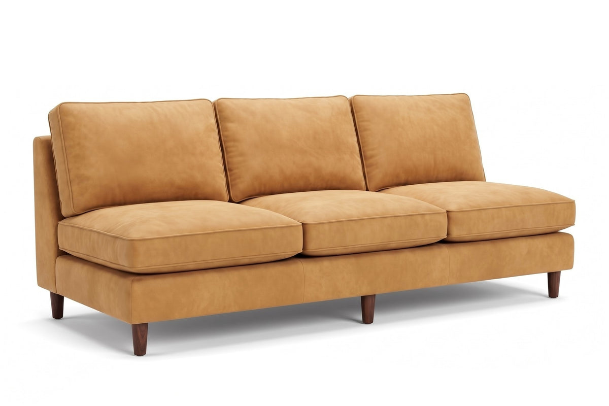 Uzès 84" Armless Nubuck Leather Sofa – Deep Feather-Wrapped Seat, Tapered Legs