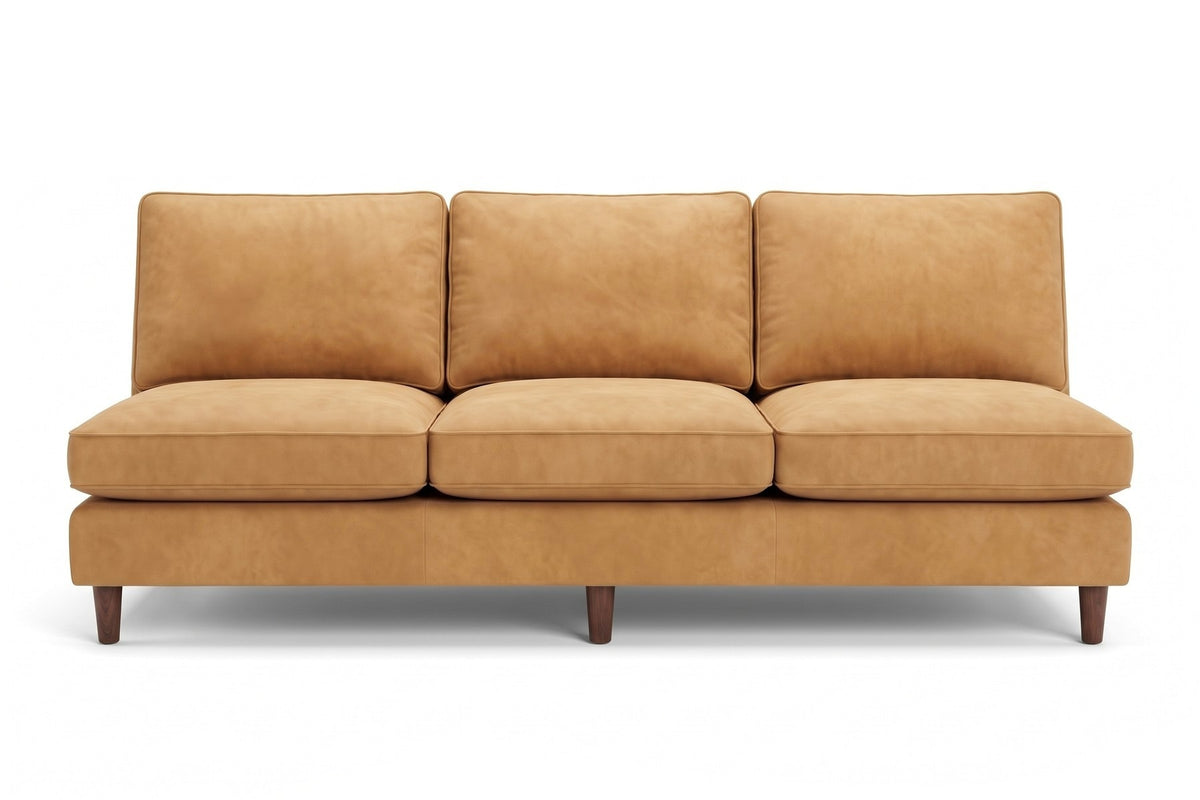 Uzès 84" Armless Nubuck Leather Sofa – Deep Feather-Wrapped Seat, Tapered Legs