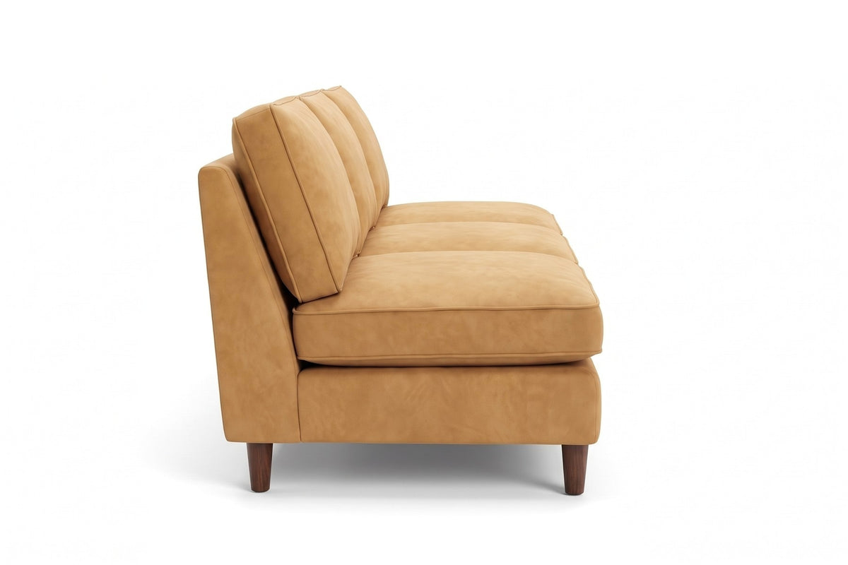 Uzès 84" Armless Nubuck Leather Sofa – Deep Feather-Wrapped Seat, Tapered Legs
