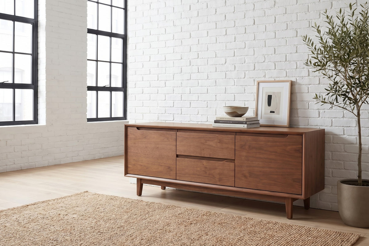 Valence Walnut Media Console in a room