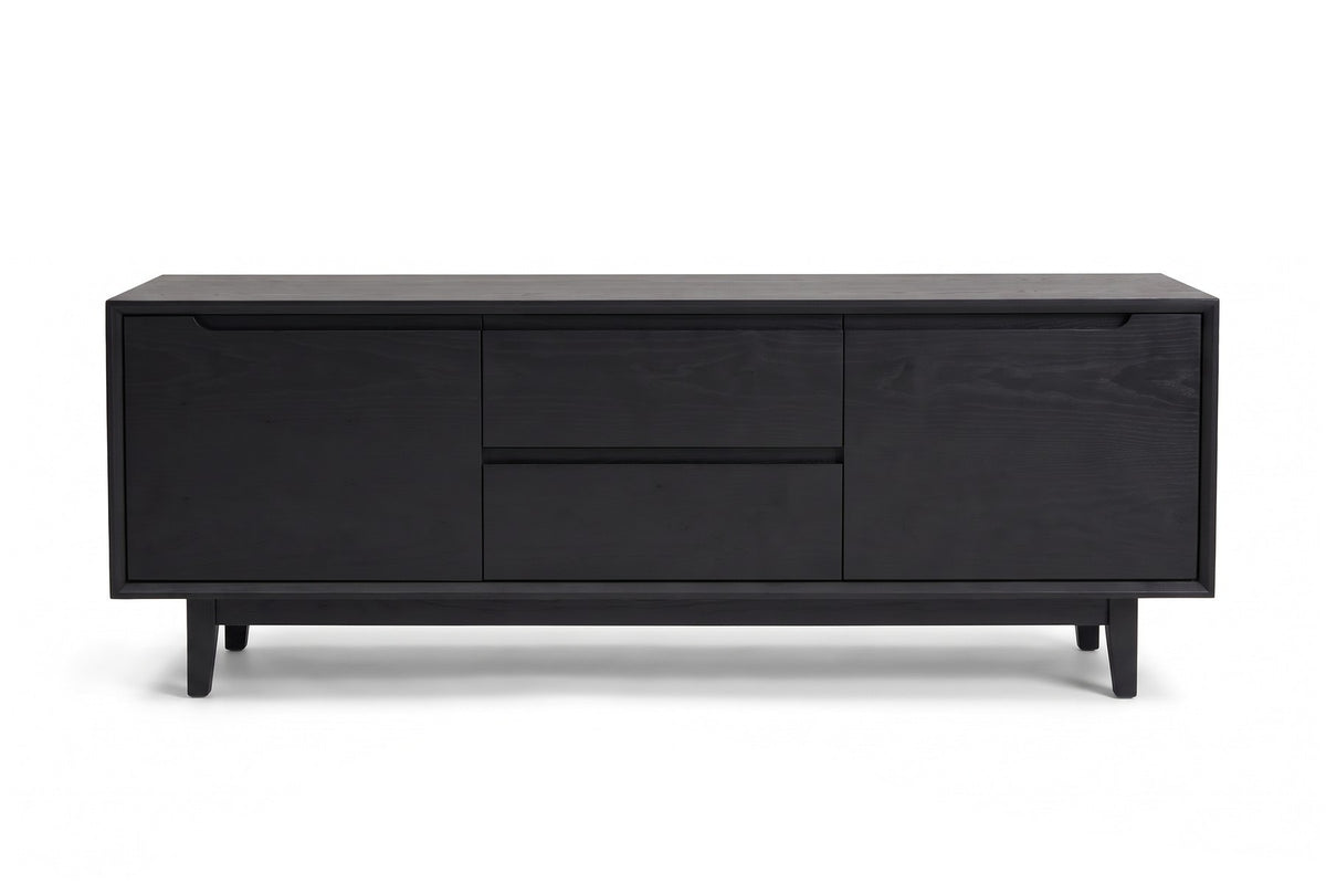 Valence 72" Media Console – Walnut or Oak, Two Doors, Two Drawers, Tapered Legs