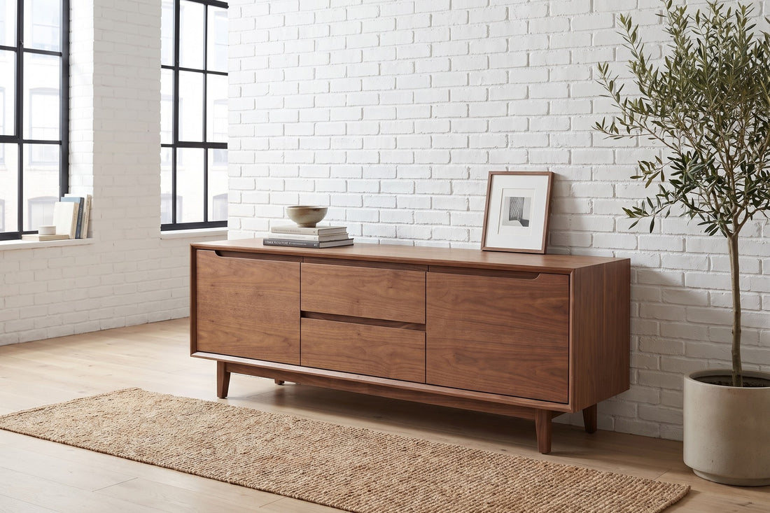 Valence Walnut Media Console in a room setting