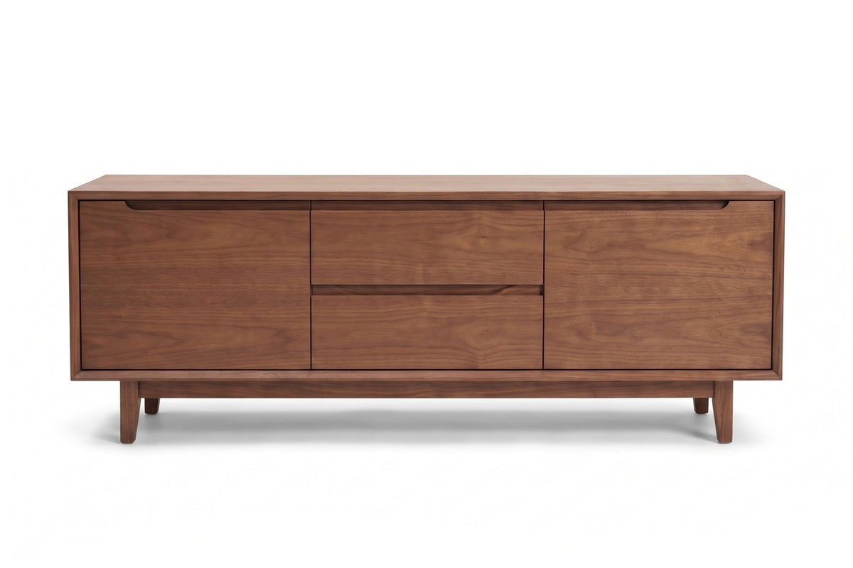 Valence 72" Media Console – Walnut or Oak, Two Doors, Two Drawers, Tapered Legs