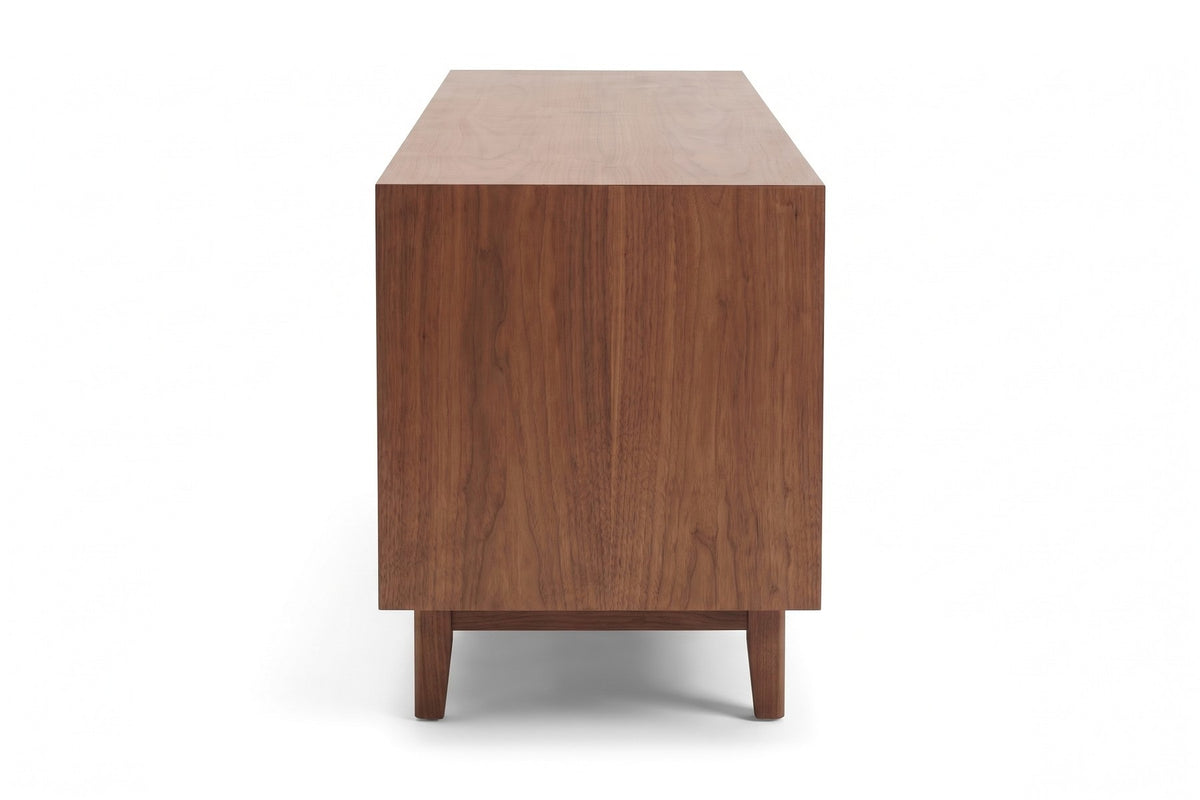 Valence 72" Media Console – Walnut or Oak, Two Doors, Two Drawers, Tapered Legs
