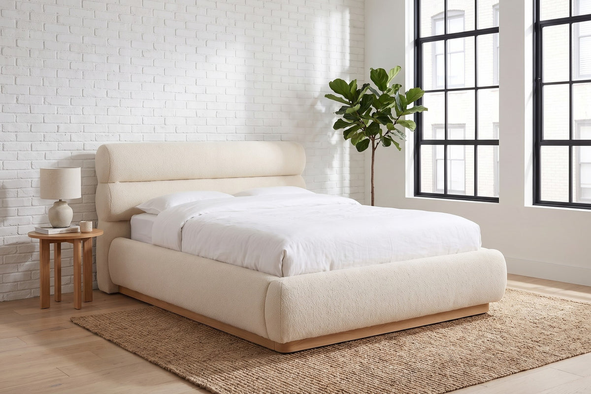 Valloire Ivory Bouclé Bed in a room