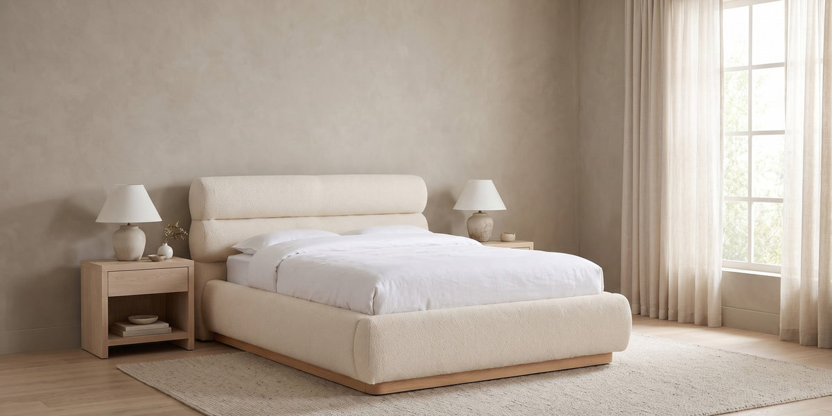 Valloire Ivory Bouclé Bed banner