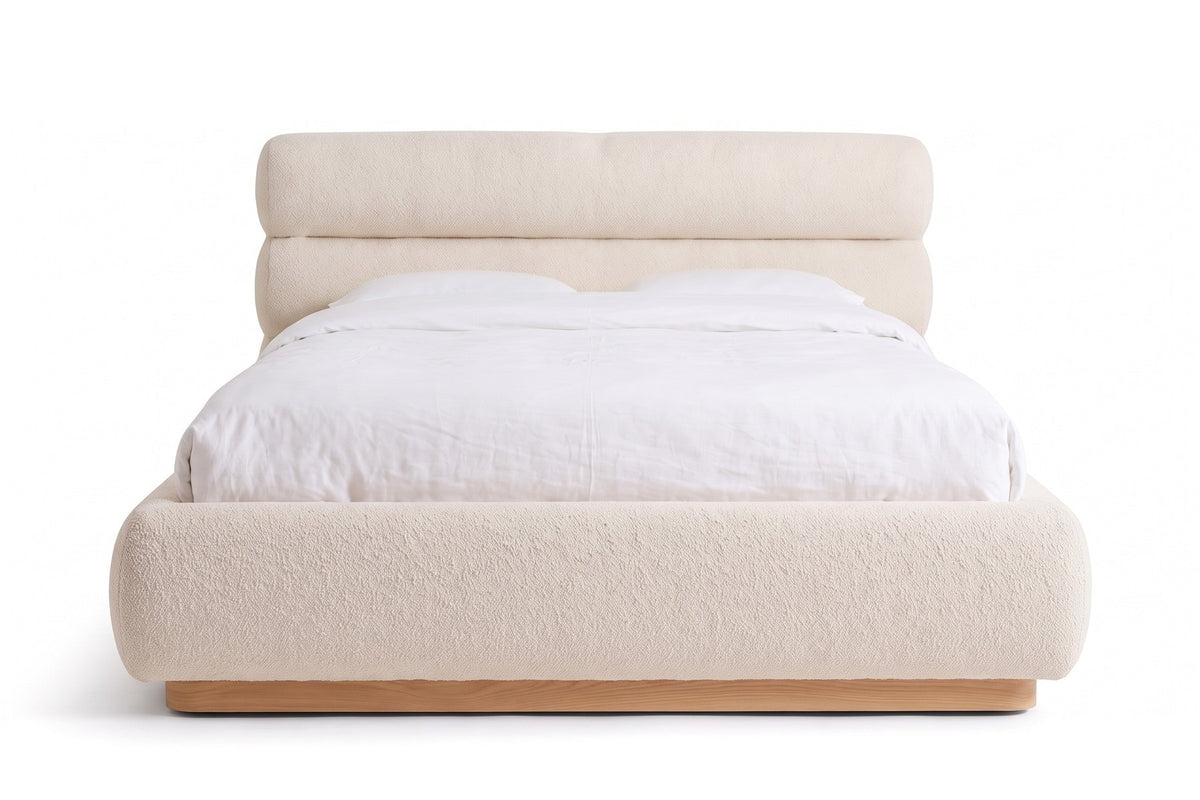 Valloire Bouclé Bed in Oatmeal, front view on white