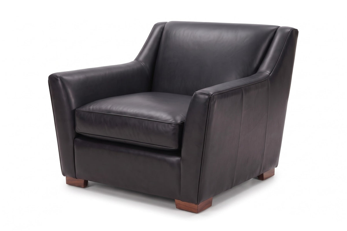 Vence Leather Lounge Chair – Sloped Arms, Low Deep Seat, Block Feet