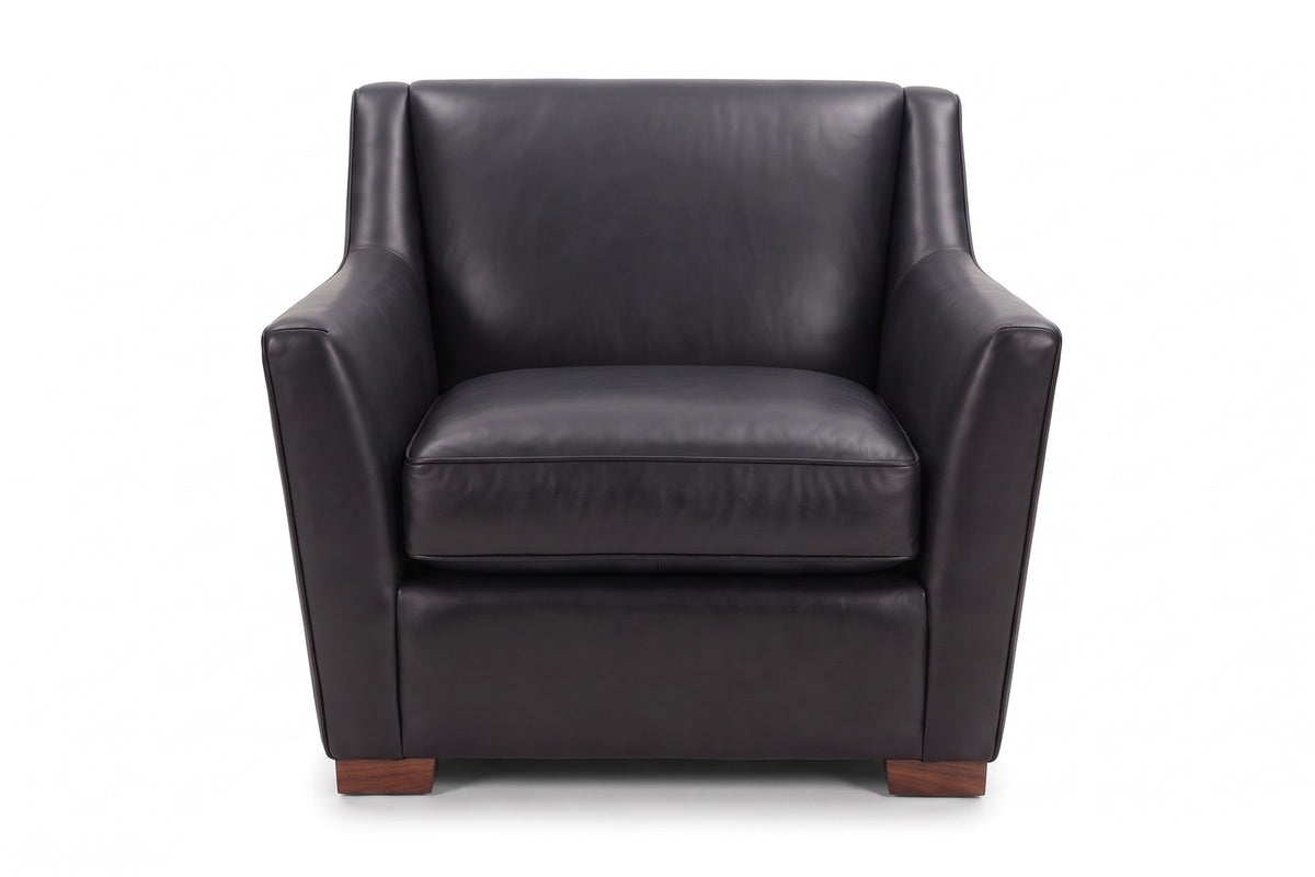 Vence Leather Lounge Chair in Black, front view on white