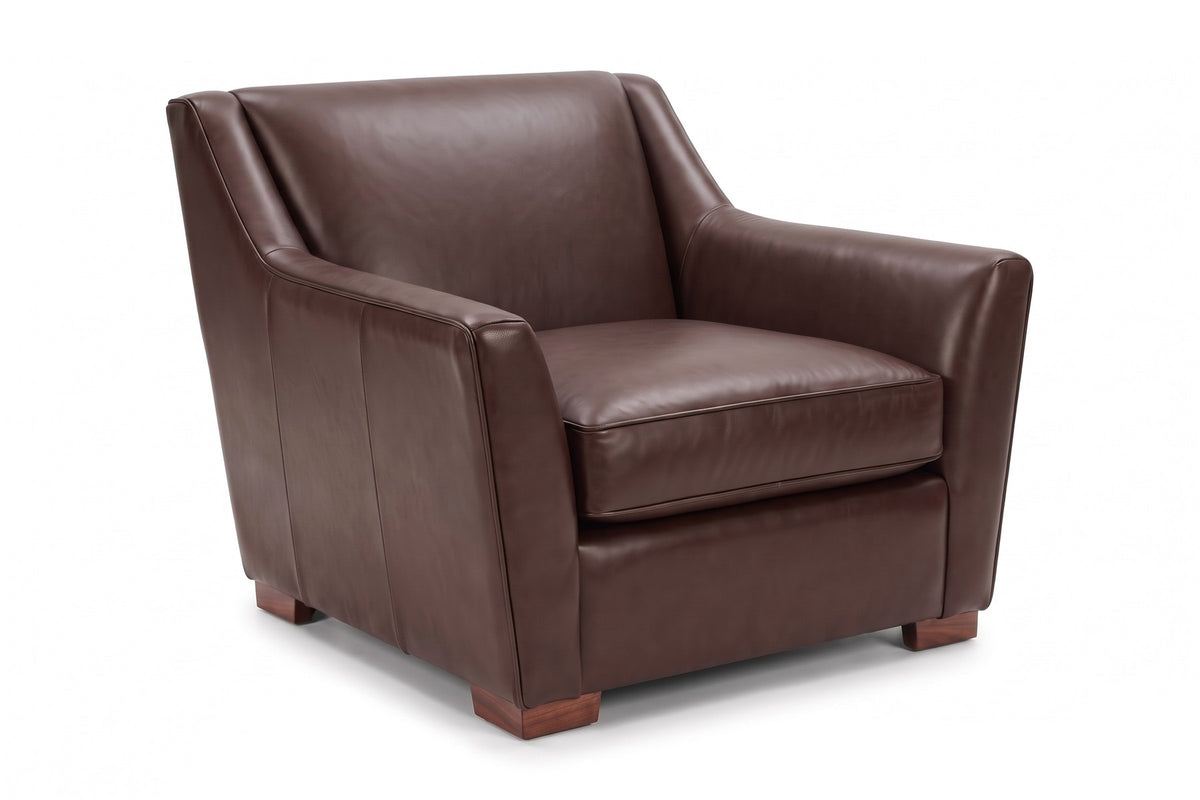 Vence Leather Lounge Chair – Sloped Arms, Low Deep Seat, Block Feet