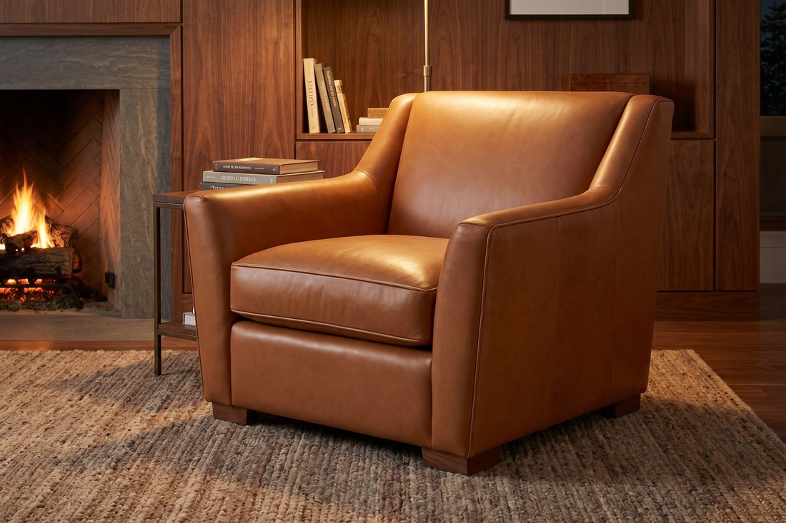Vence Cognac Leather Lounge Chair in a room setting